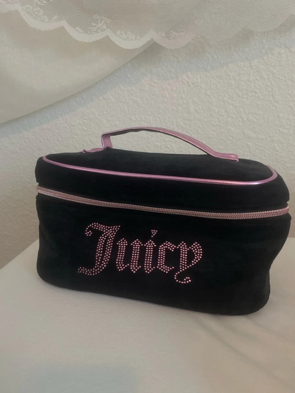 Juicy Couture Cosmetic Case and Travel Bottles | Black and Pink